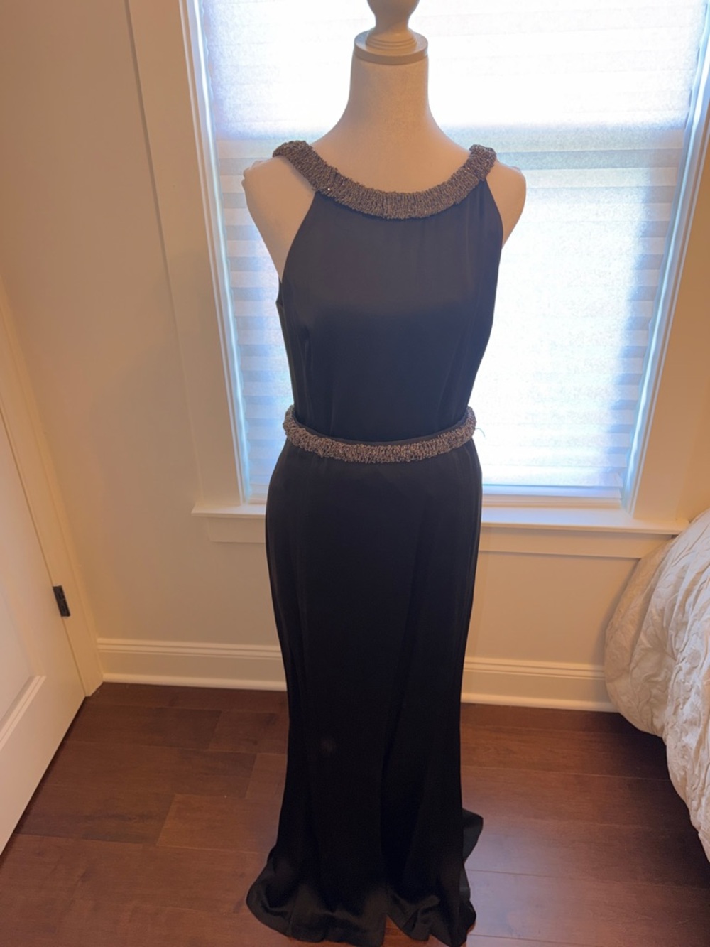 St. John Collection Black Beaded Halter Maxi Gown